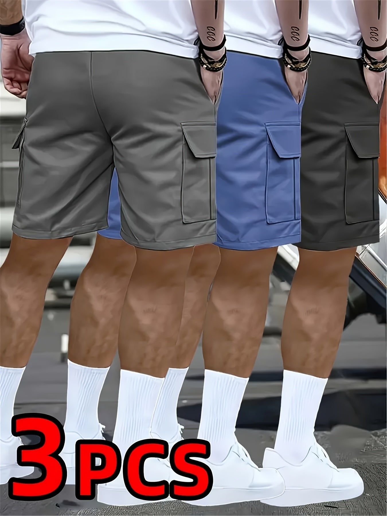 Men's Casual Loose Shorts Set with Large Pockets for Work