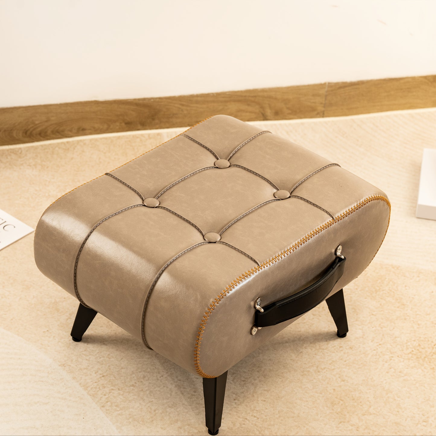Stylish Leather Stool Oil Wax Finish Low Footstool Pro