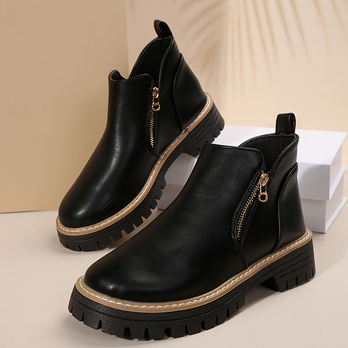 Women's Thick-Soled Anti-Skid Breathable Low-Heel Round-Toe Side Zipper Winter Boots