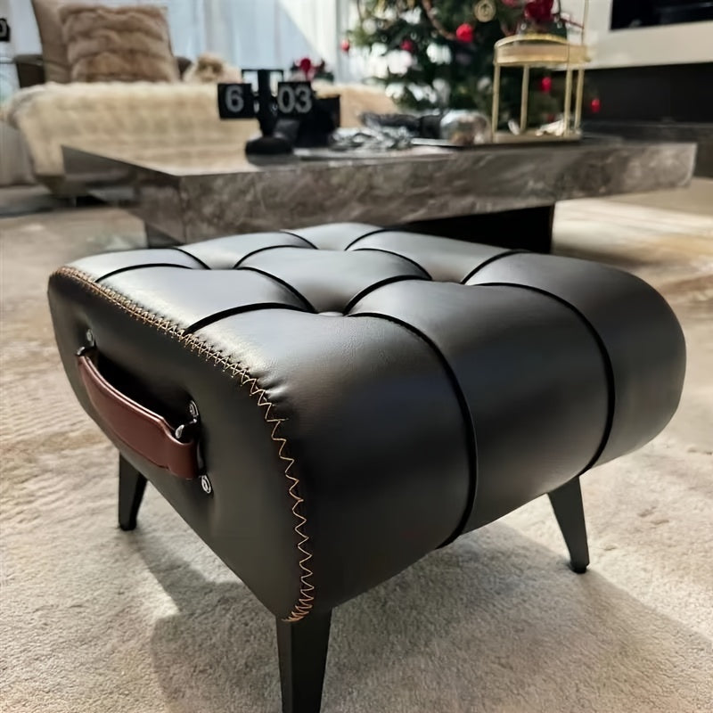 Stylish Leather Stool Oil Wax Finish Low Footstool Pro
