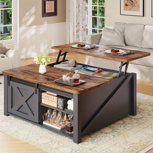 MSMASK Farmhouse Lift Top Coffee Table With Storage