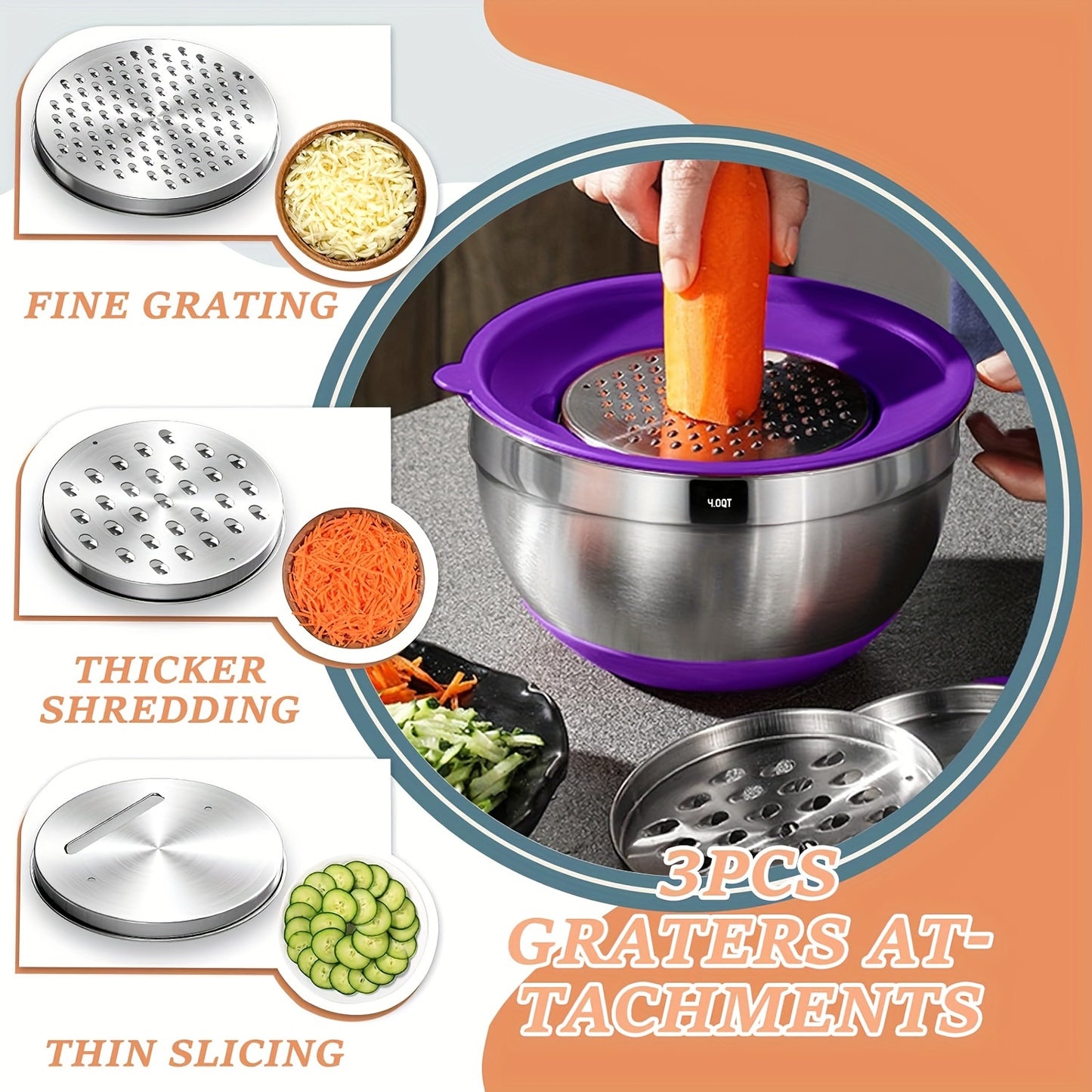 Stainless Steel Mixing Bowls Set with Airtight Lids and Tools