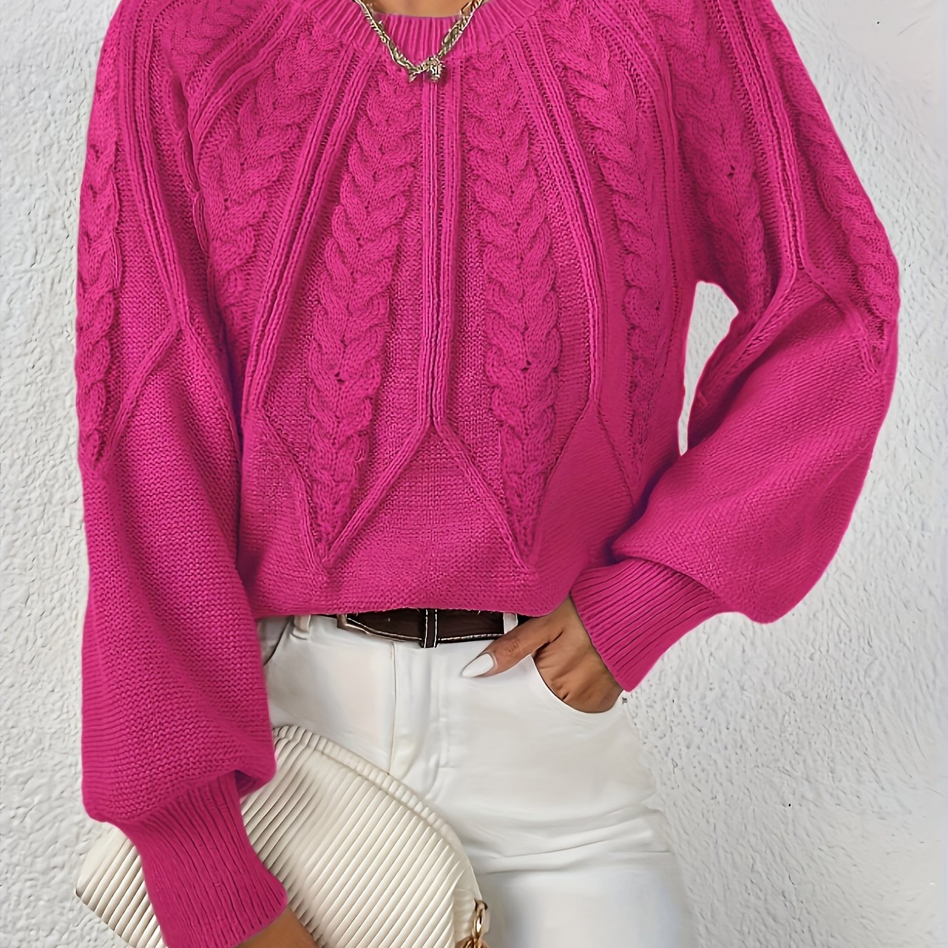 Womens Elegant Round Neck Sweater Solid Knitwear For Fall