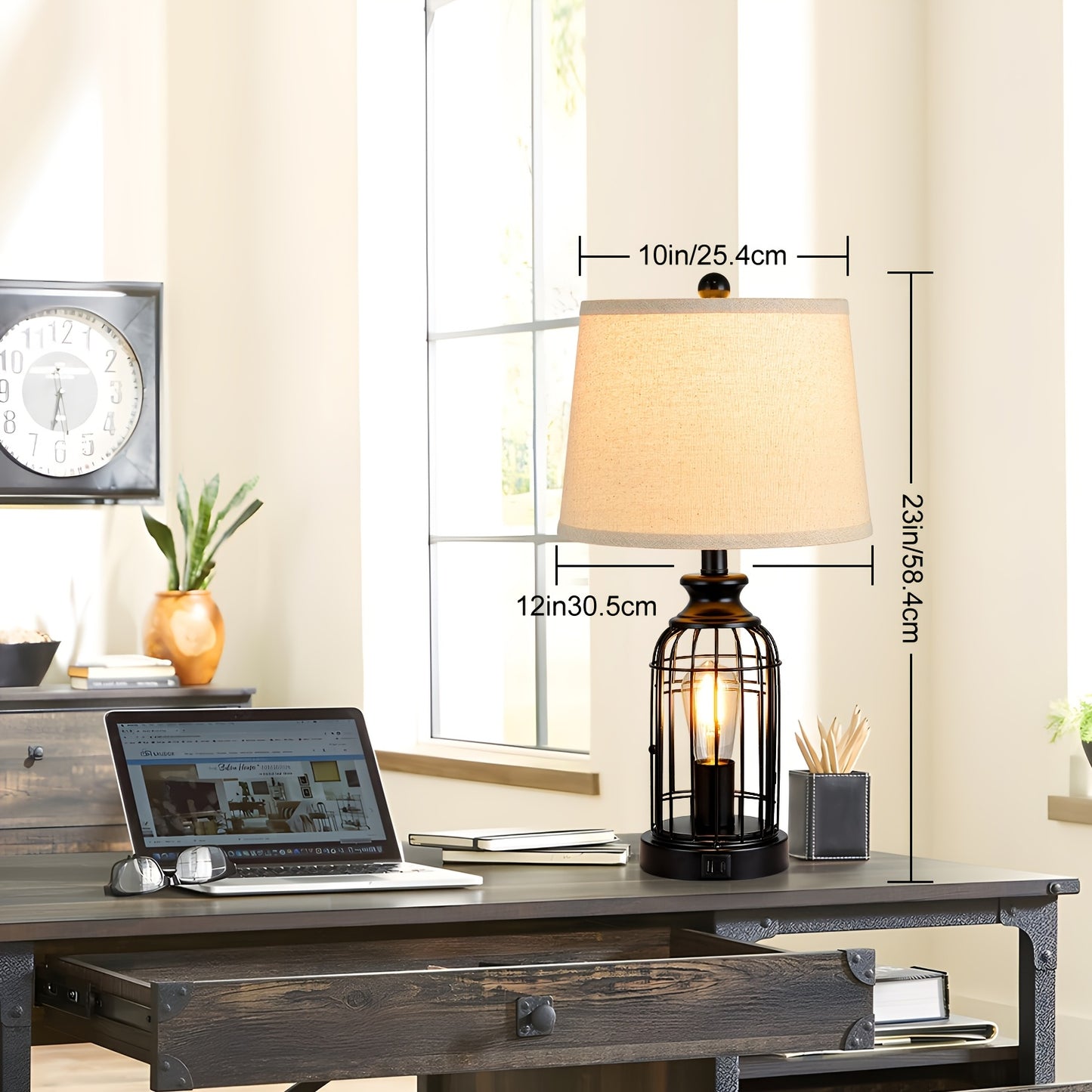 Farmhouse Table Lamps Set with Touch Control and USB Ports