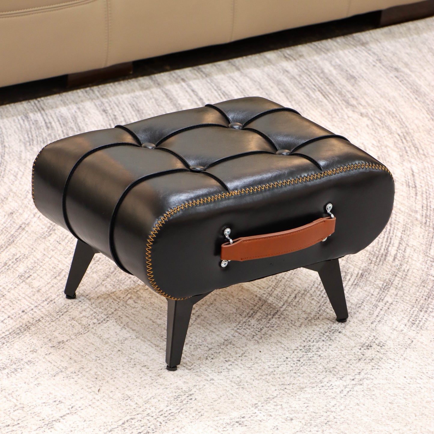 Stylish Leather Stool Oil Wax Finish Low Footstool Pro