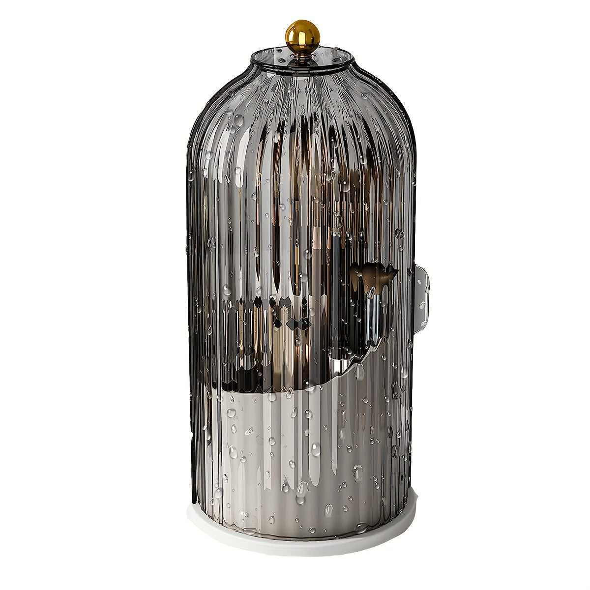 Elegant Rotating Makeup Holder 360 Degree Makeup Brush Organizer Dustproof Transparent Storage Box Sleek Black and Gold Ideal for Vanity Bathroom Countertops