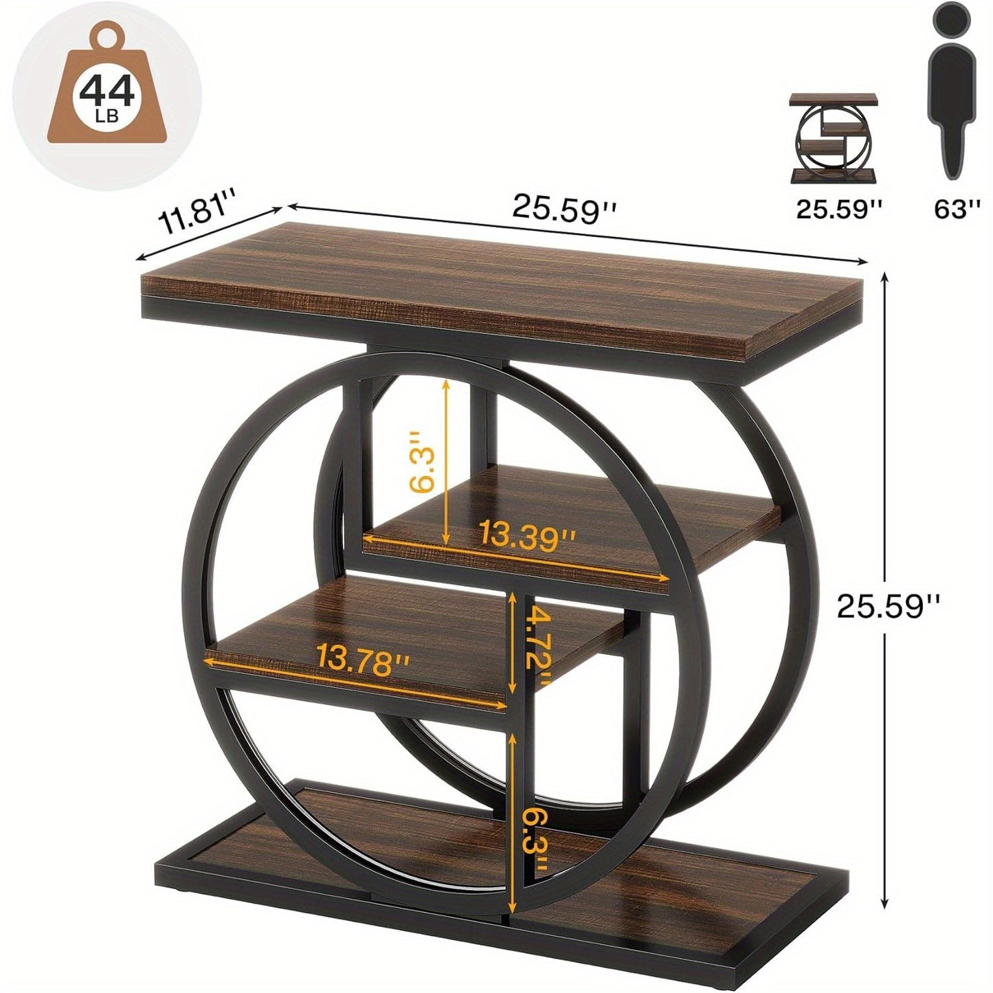 Industrial Wood Side Table With Storage Shelves And Geometric Frame