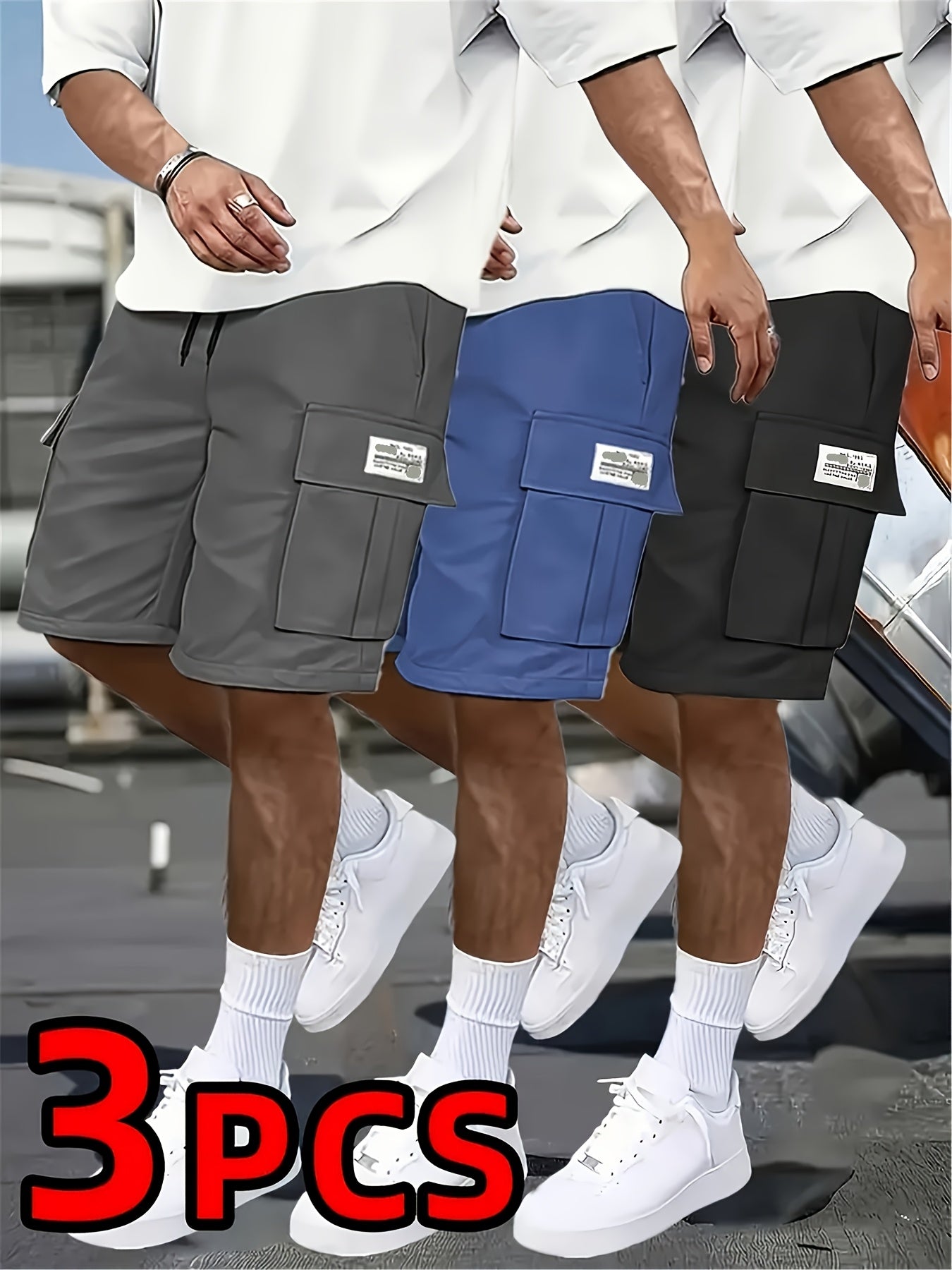 Men's Casual Loose Shorts Set with Large Pockets for Work