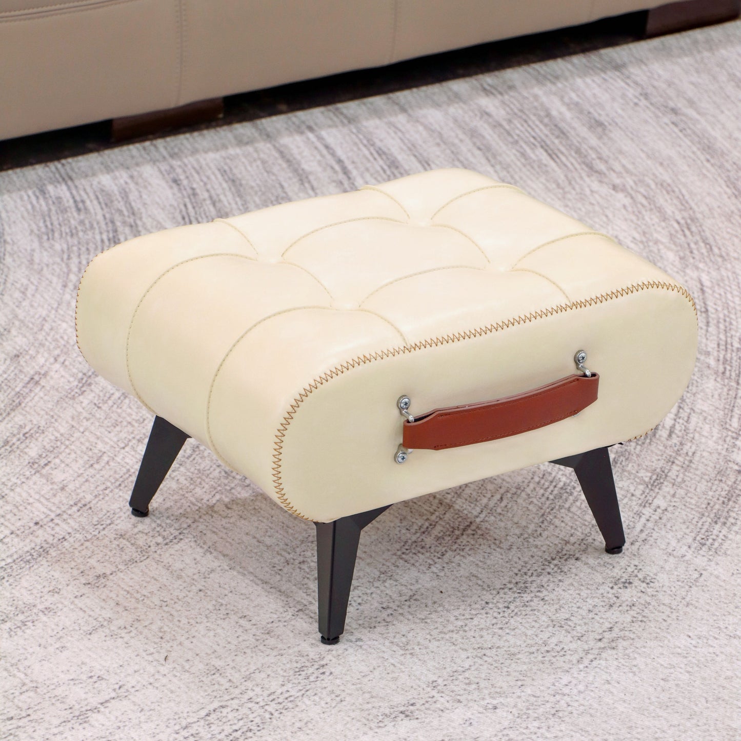 Stylish Leather Stool Oil Wax Finish Low Footstool Pro