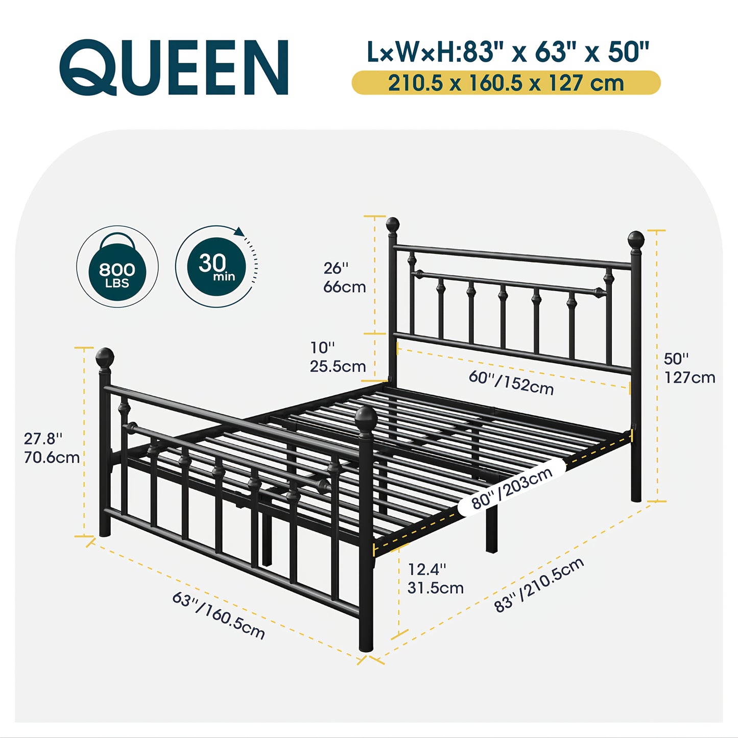 Weeway Modern Metal Platform Bed Frame with Under Bed Storage