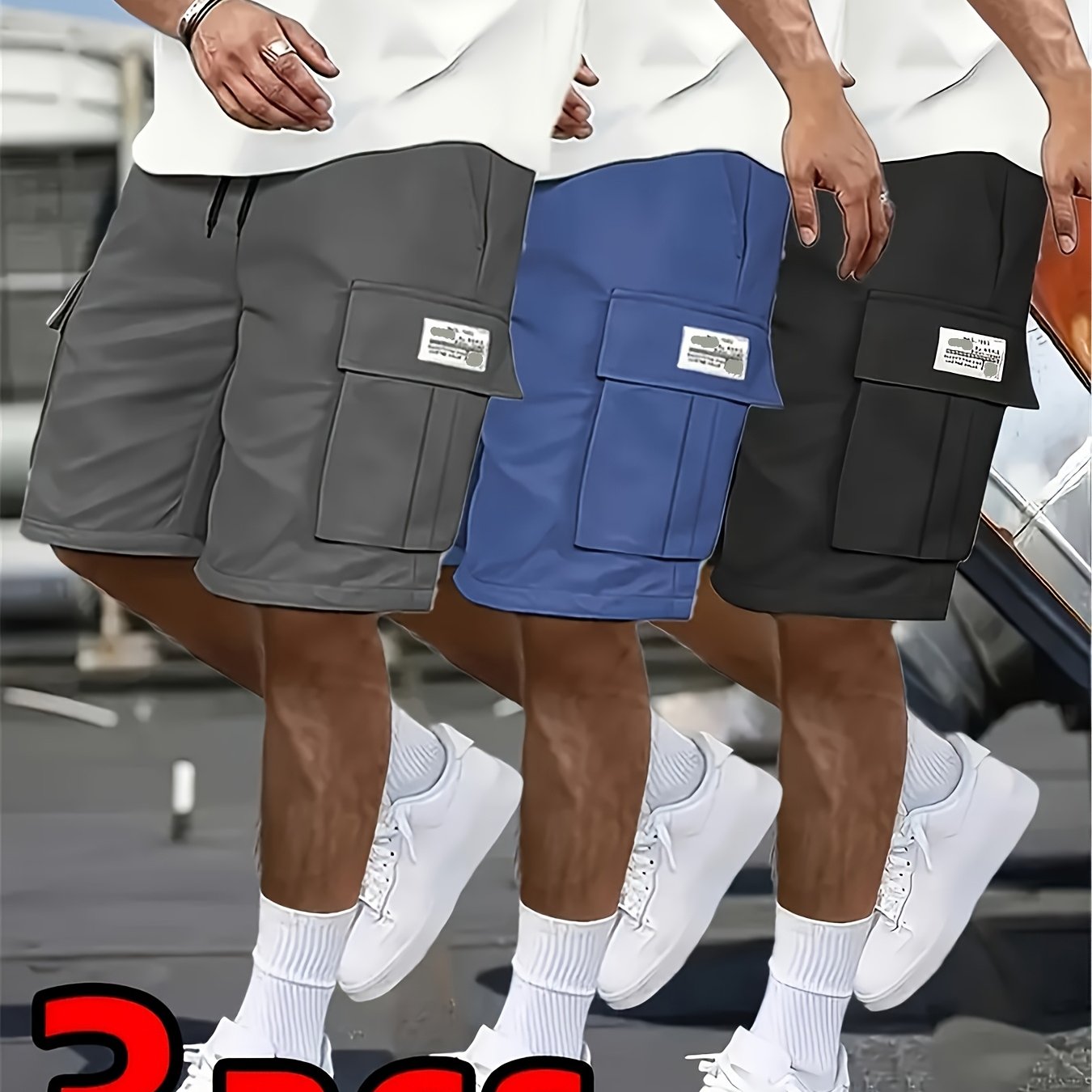 Men's Casual Loose Shorts Set with Large Pockets for Work