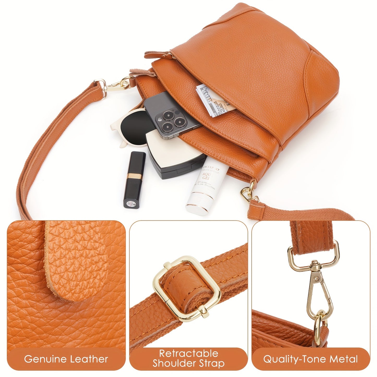 Premium Genuine Leather Crossbody Bag With Ample Storage