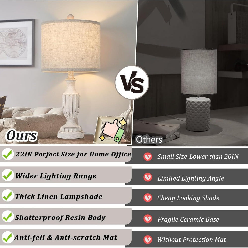 SUCOLITE Farmhouse Table Lamps Set With Linen Shade