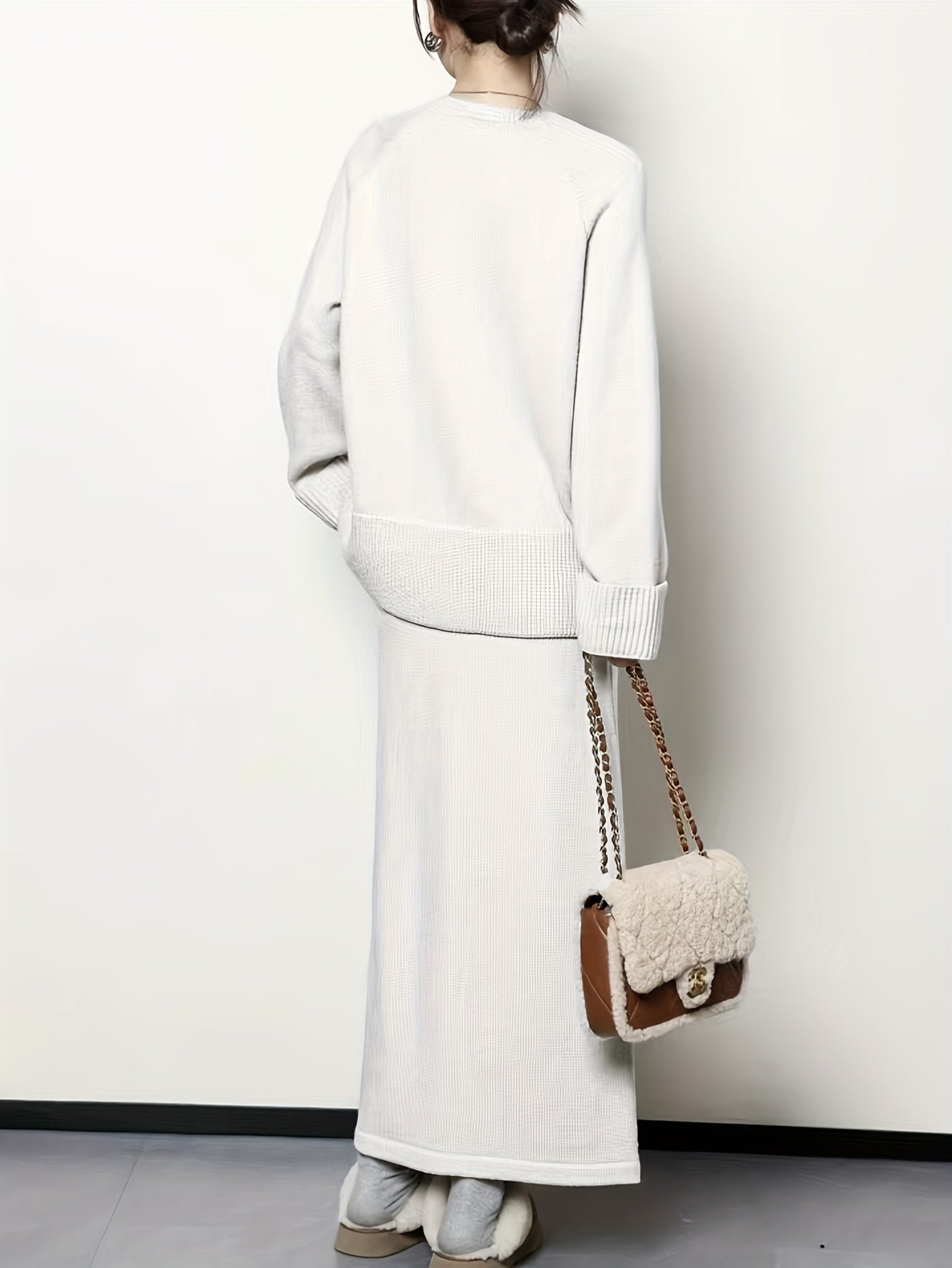 French Inspired Loose Fit Sweater And Skirt Set For Women