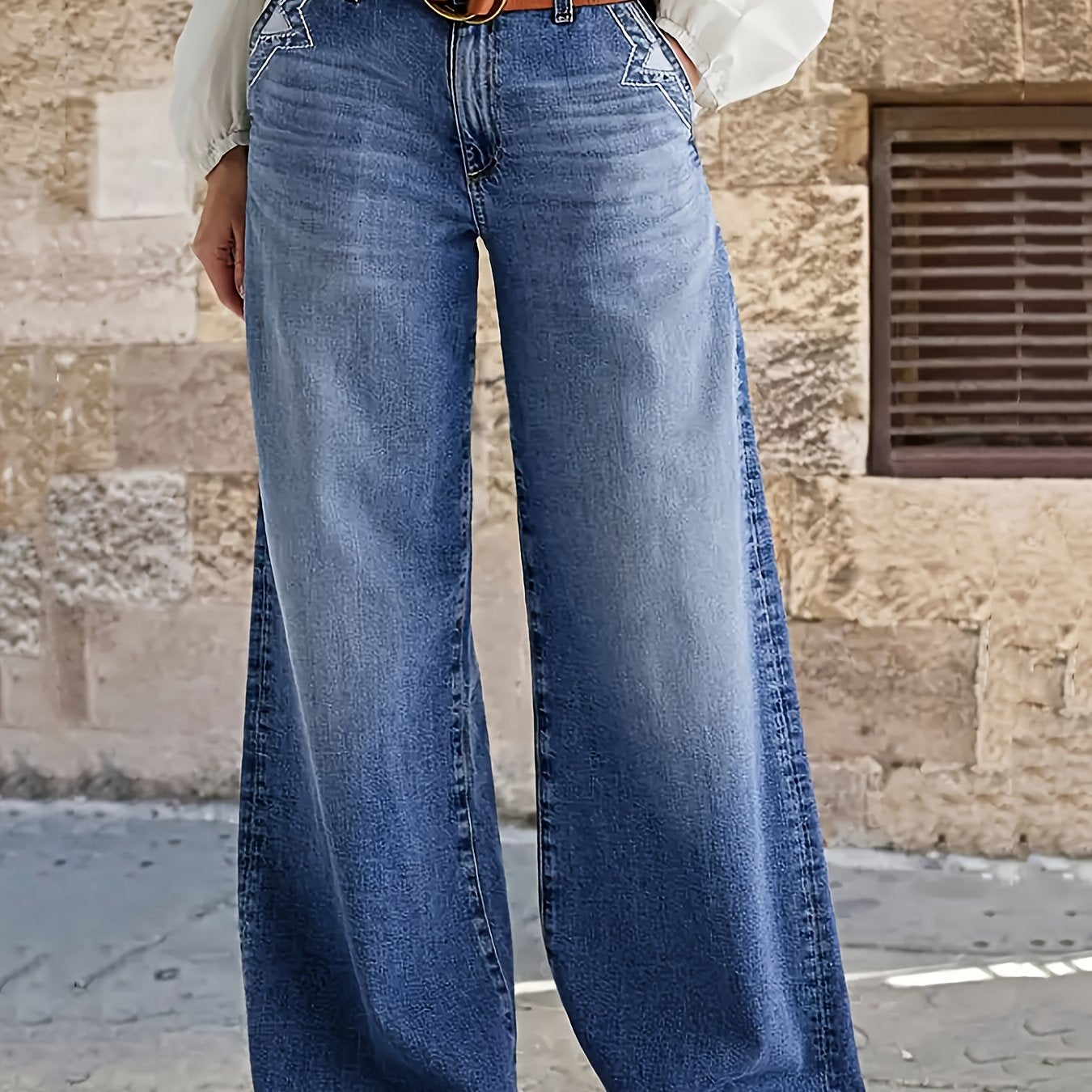 HME Ladies Stretch And Straight Leg Denim Trousers