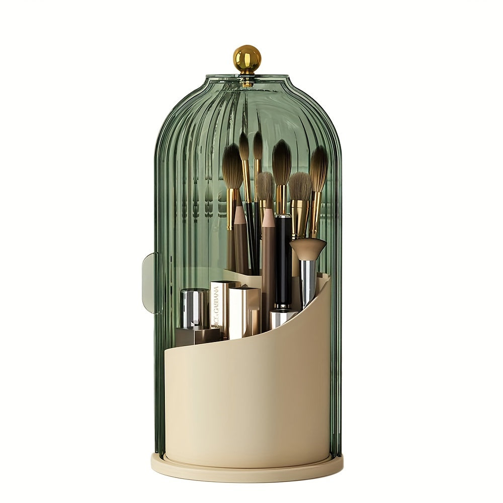 Elegant Rotating Makeup Holder 360 Degree Makeup Brush Organizer Dustproof Transparent Storage Box Sleek Black and Gold Ideal for Vanity Bathroom Countertops