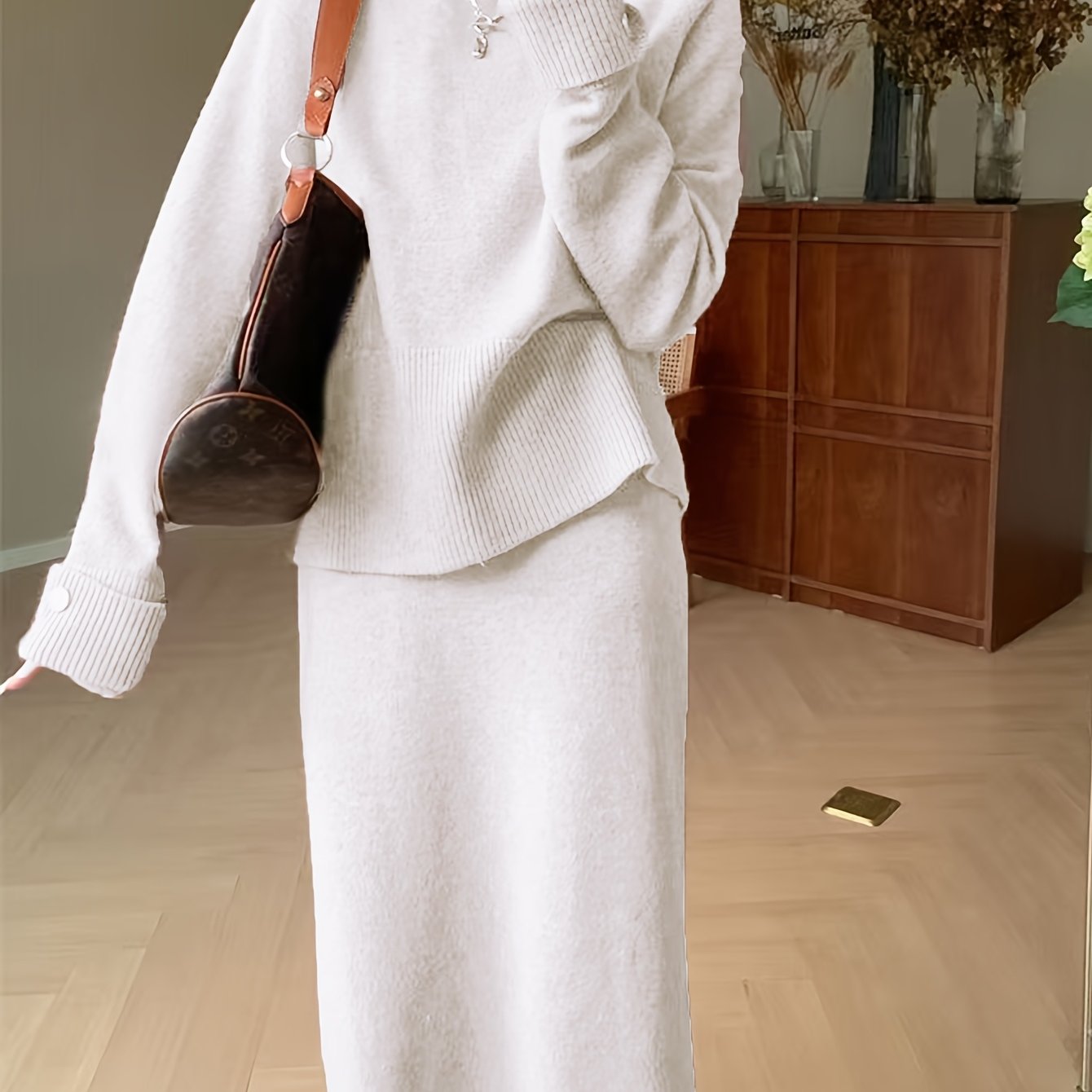 French Inspired Loose Fit Sweater And Skirt Set For Women