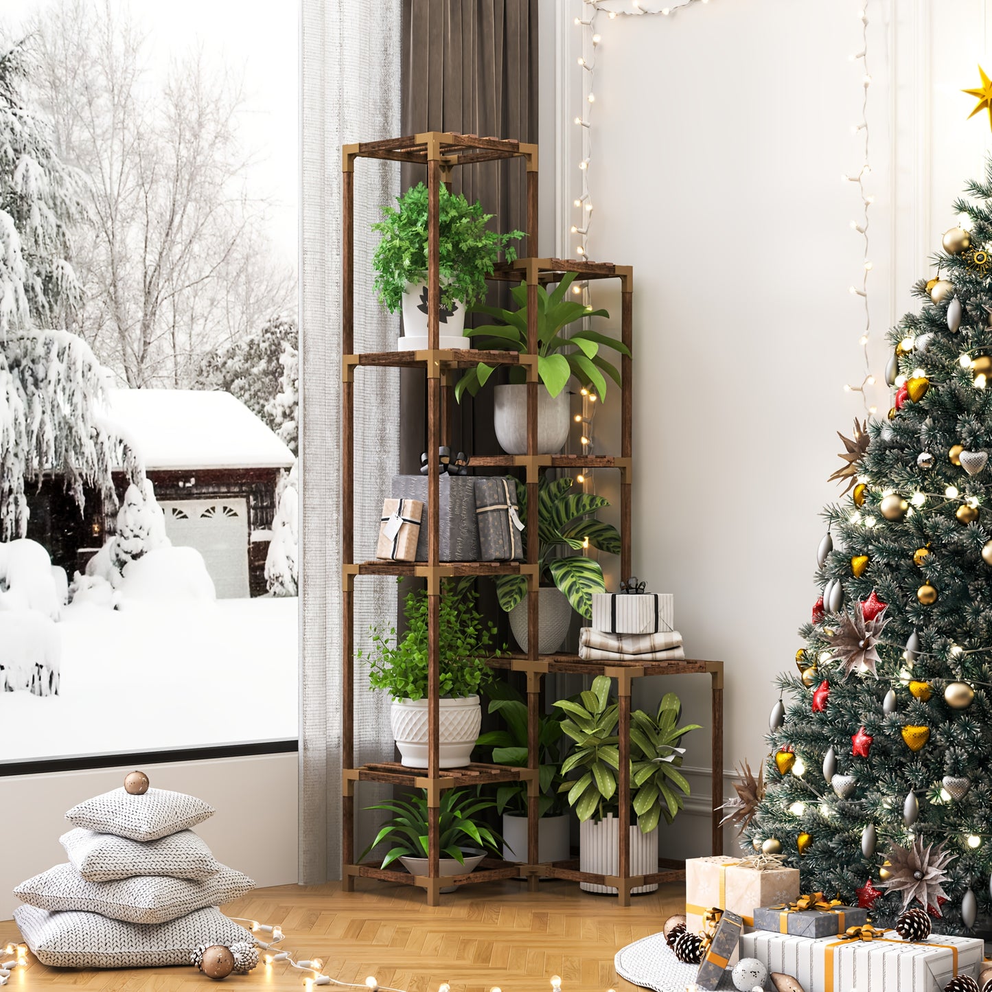 Multi-Tiered Wooden Plant Stand for Indoor and Outdoor Decor