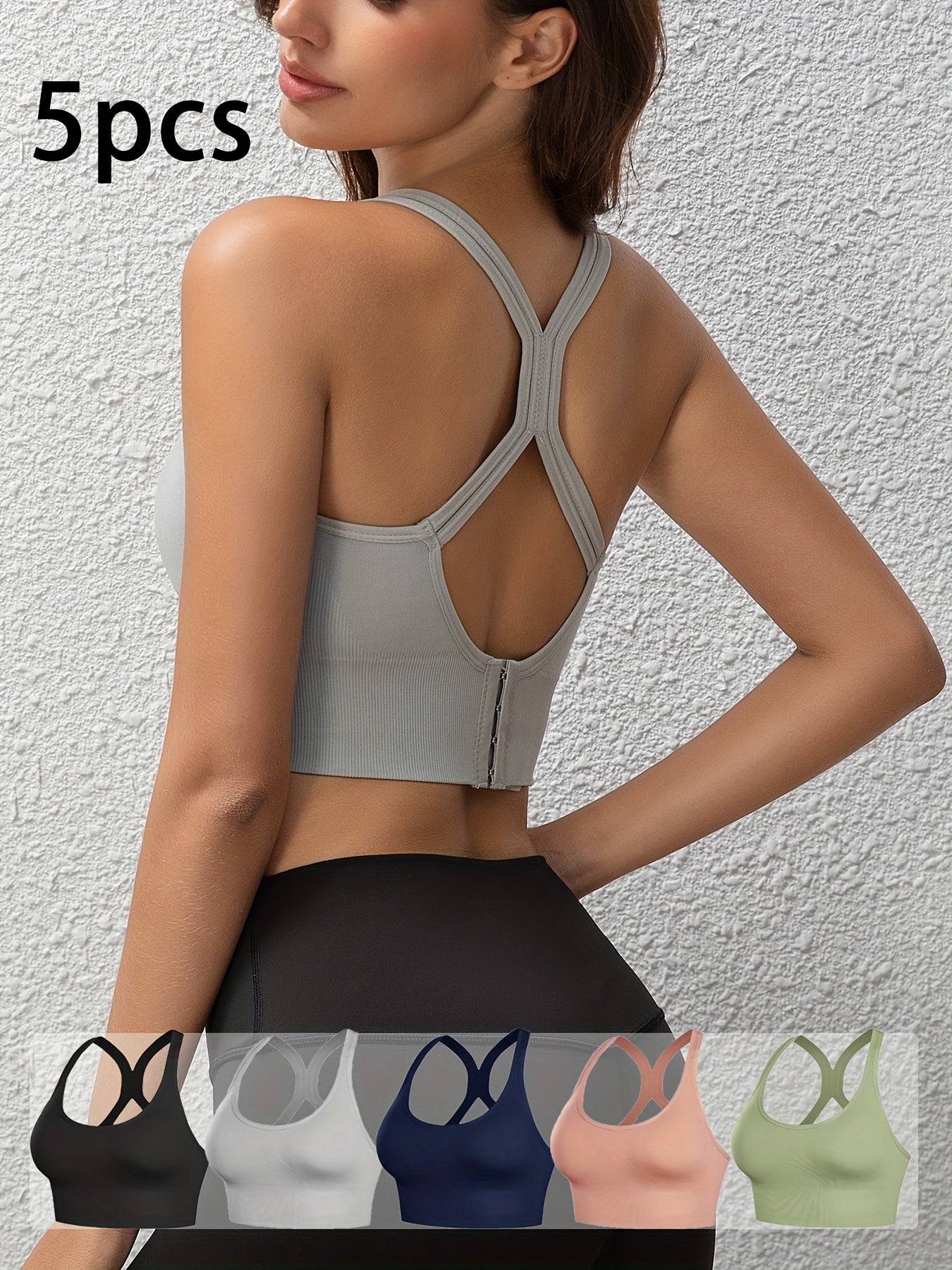 High-Support Wireless Sports Bra with Removable Pads and Crisscross Design