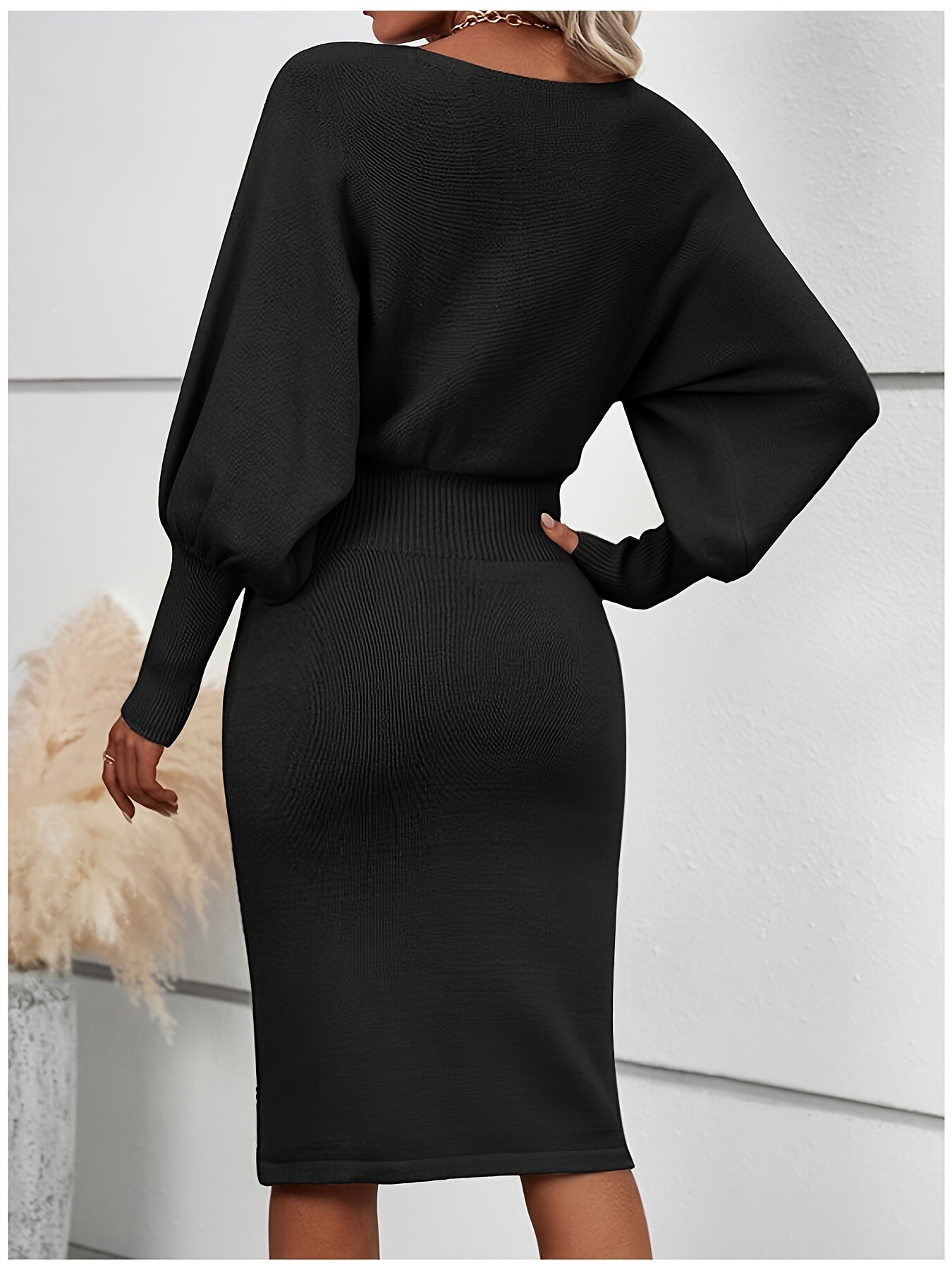 Elegant Womens Sweater Dress Long Sleeve Slim Fit Office
