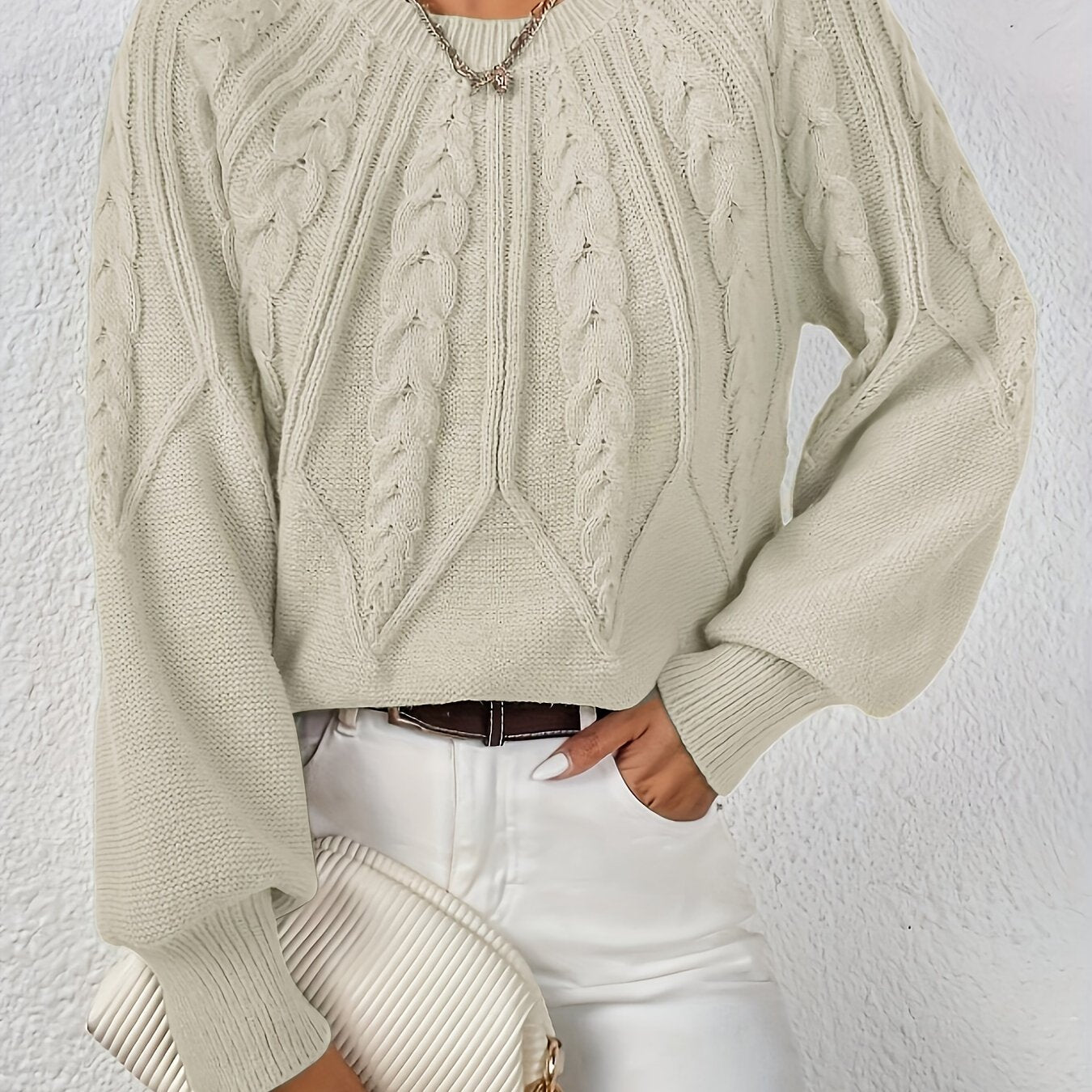 Womens Elegant Round Neck Sweater Solid Knitwear For Fall