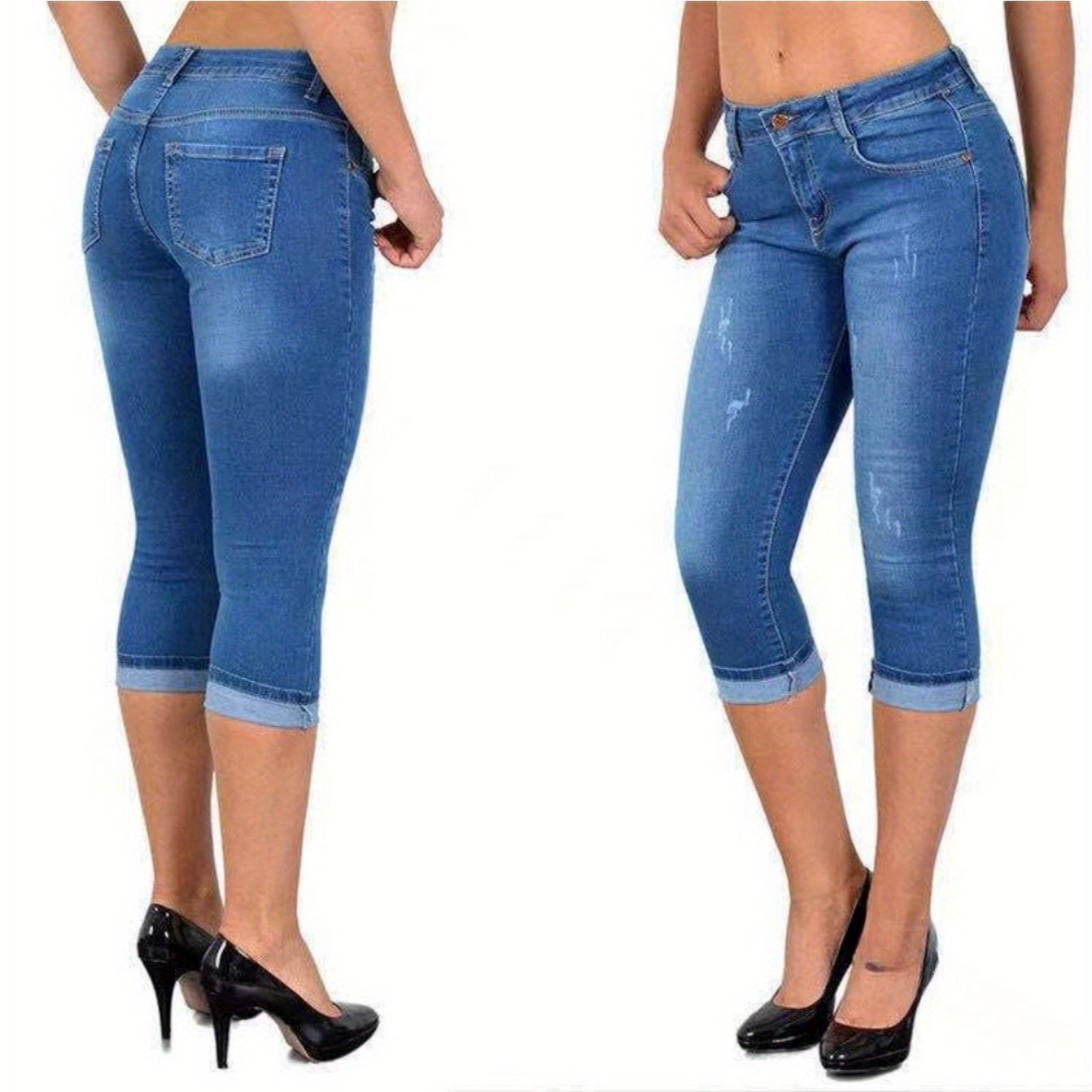 Women's Stretch Skinny Capri Jeans for Casual Summer Style