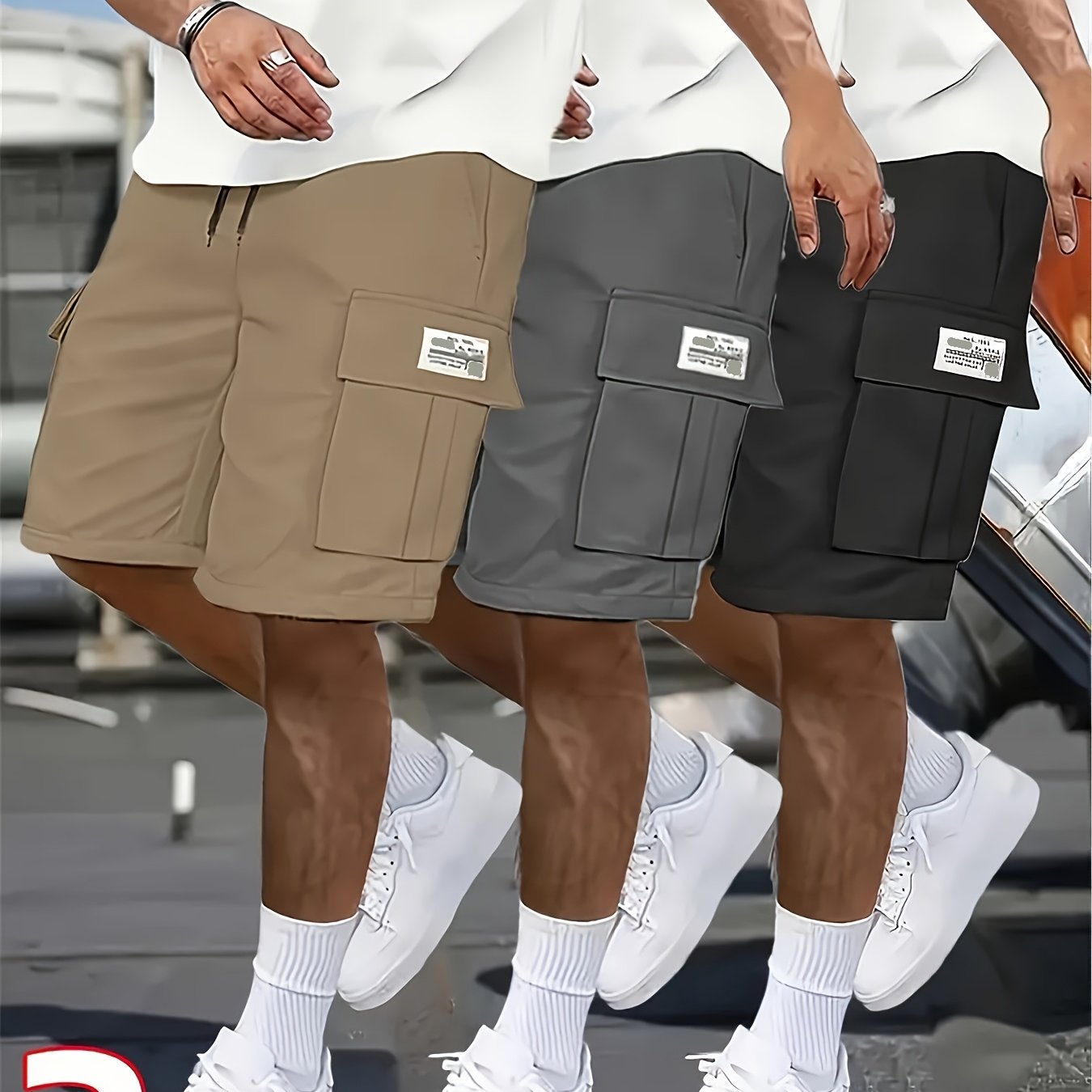 Men's Casual Loose Shorts Set with Large Pockets for Work