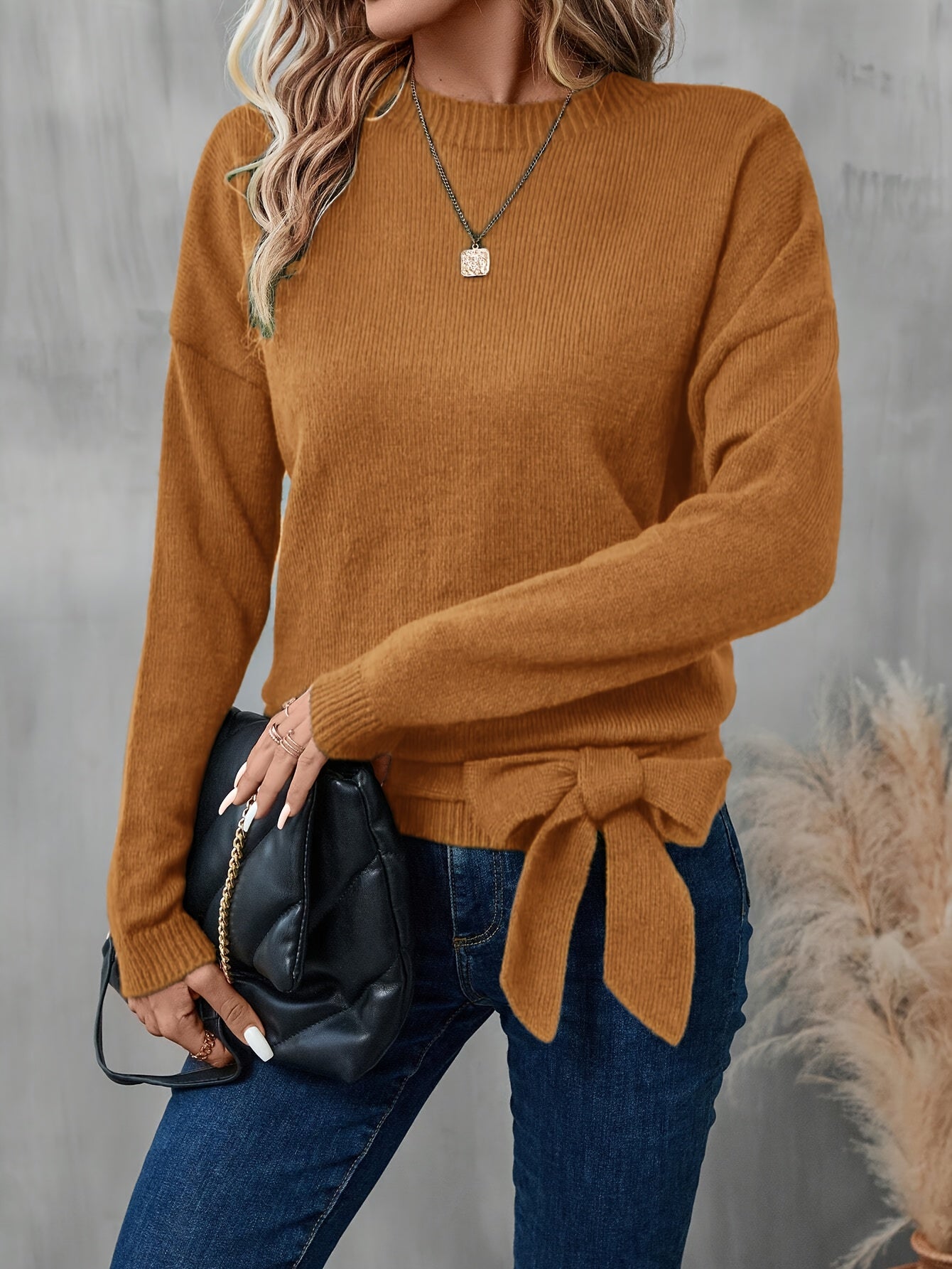 Cozy Loose Fit Bow Detail Sweater For Everyday Wear