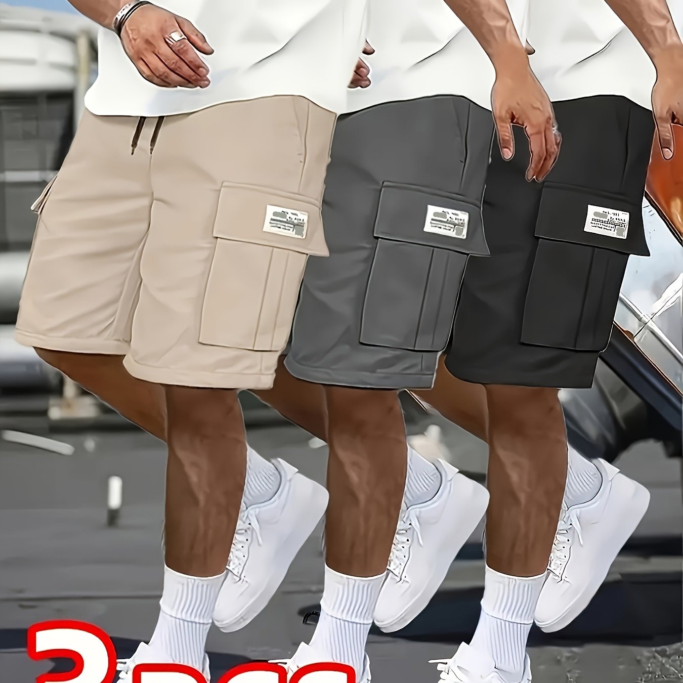 Men's Casual Loose Shorts Set with Large Pockets for Work