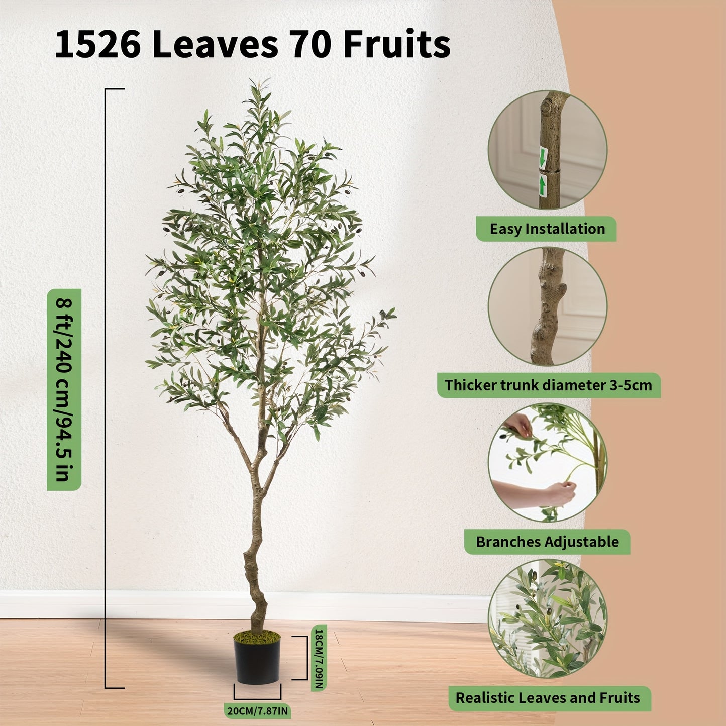 Vitalismod Artificial Olive Tree Indoor Potted Home Decor