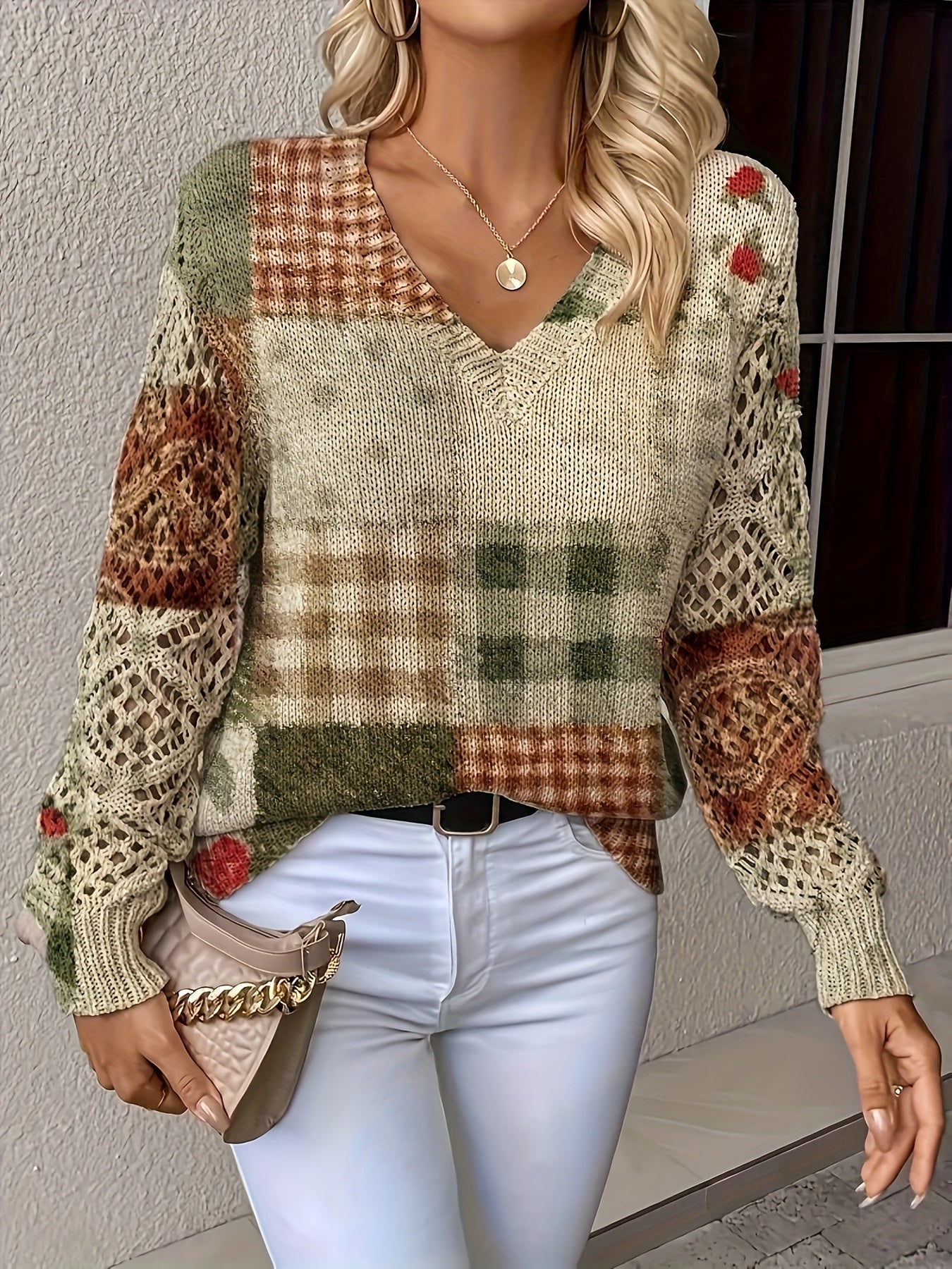 Style Bloom Bohemian Floral V Neck Long Sleeve Top Women