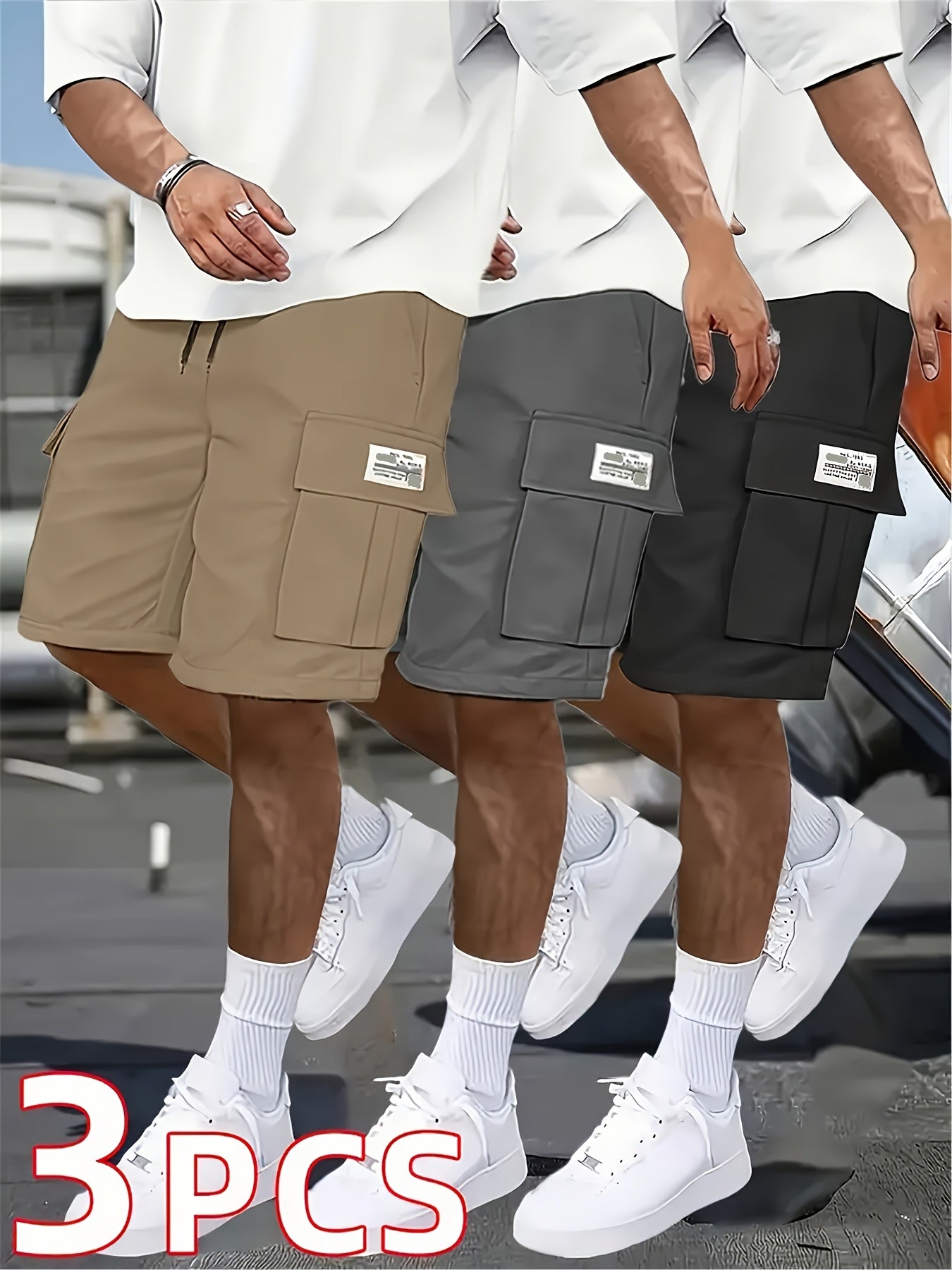 Men's Casual Loose Shorts Set with Large Pockets for Work