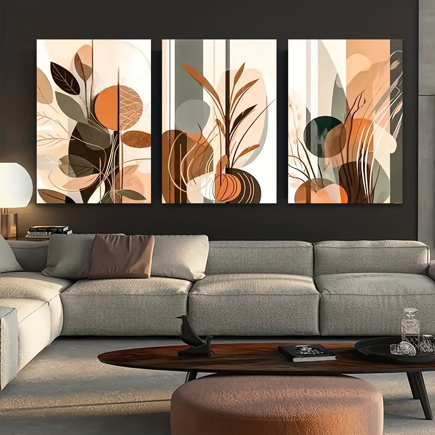 Wooden Framed Abstract Geometric Wall Art Set for Home Decor