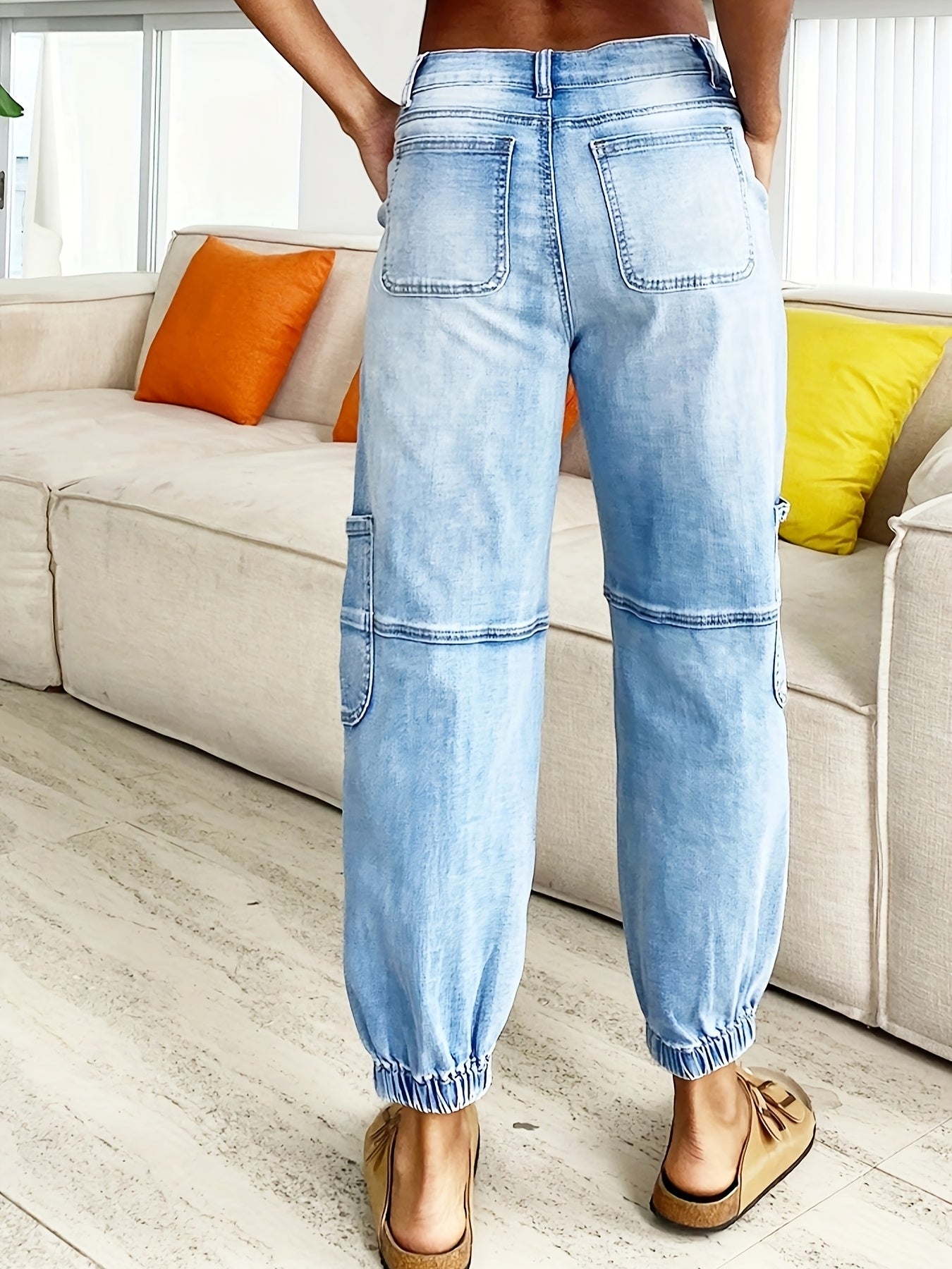 HME Womens Vintage Cargo Jeans Stretch Cropped Denim