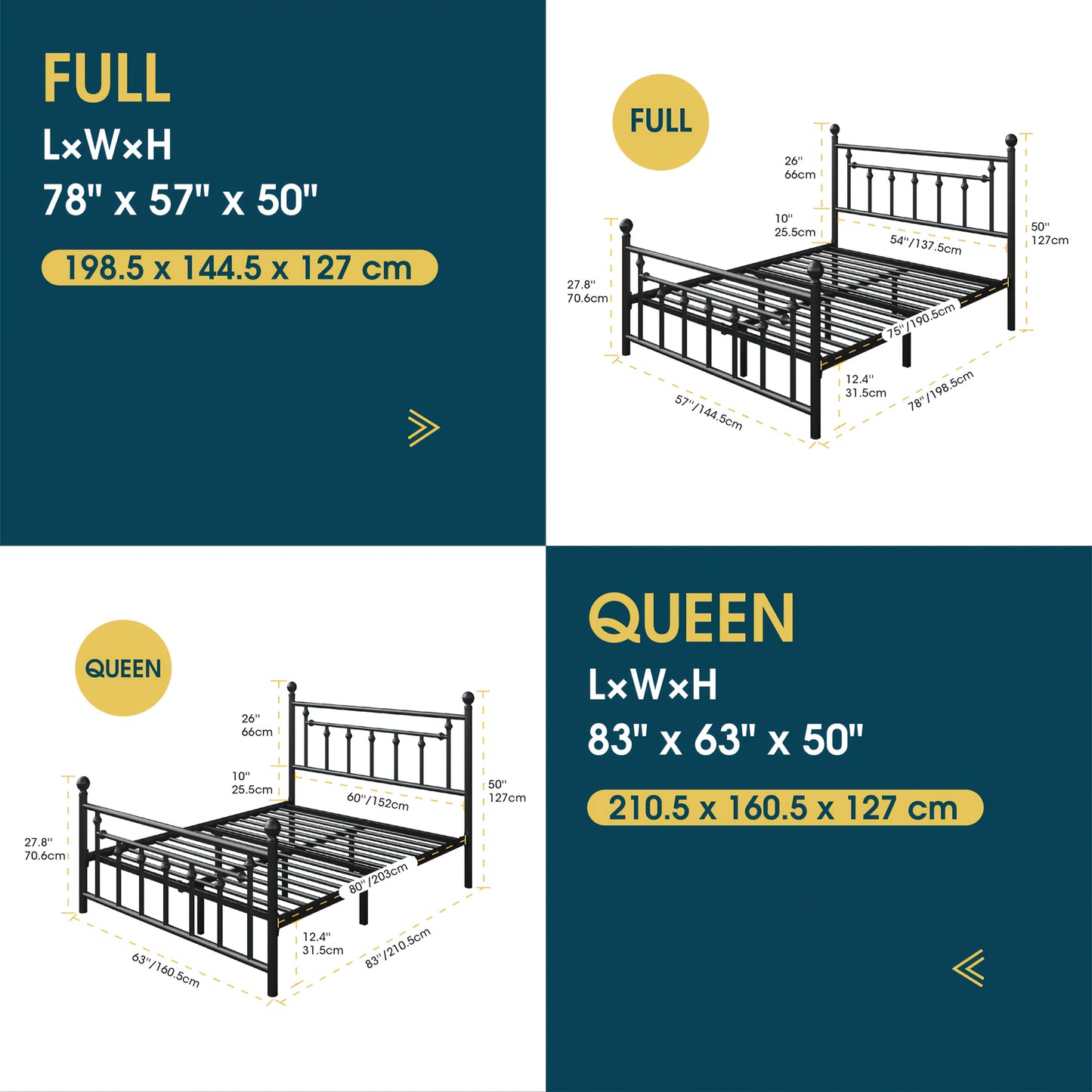 Weeway Modern Metal Platform Bed Frame with Under Bed Storage