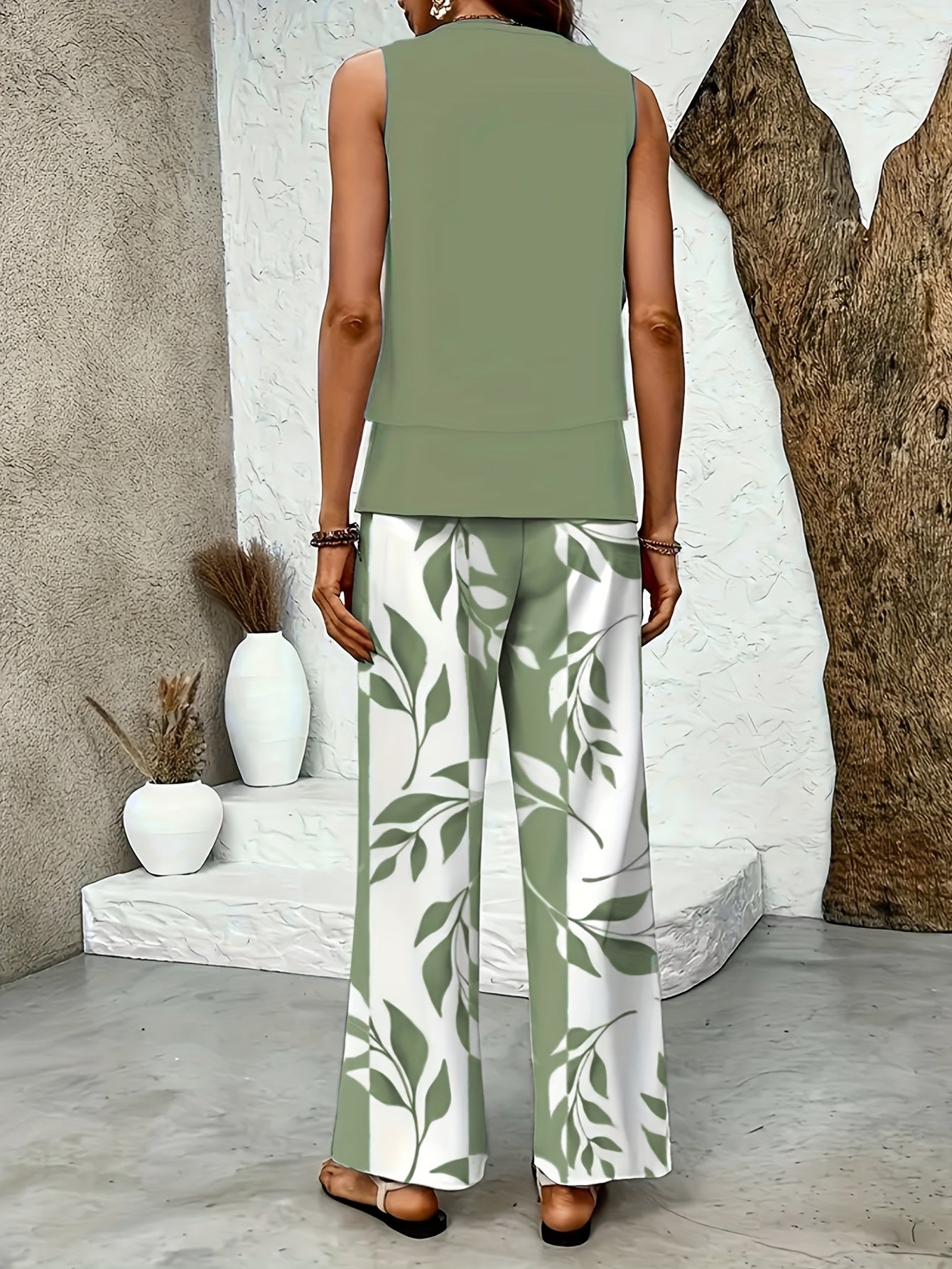 Textured Stripe Print Vest and Pants Leisure Suit Set