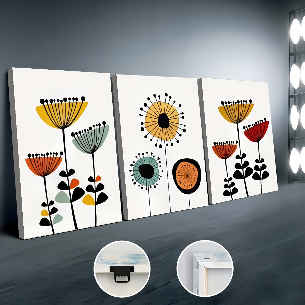 Framed Canvas Art Set Modern Medieval Flower Wall Decor