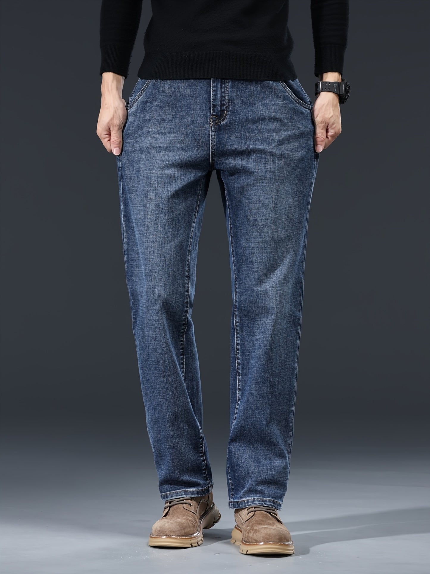 Men's Loose Fit Jeans Washed Denim Casual Straight Pants