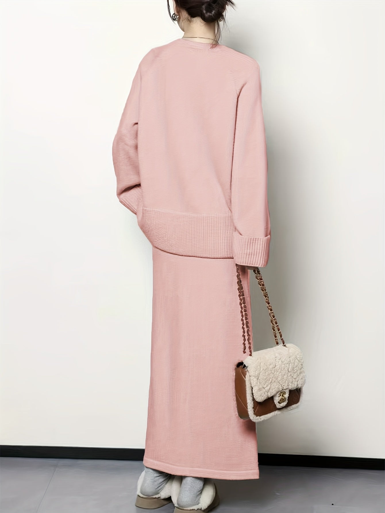 French Inspired Loose Fit Sweater And Skirt Set For Women