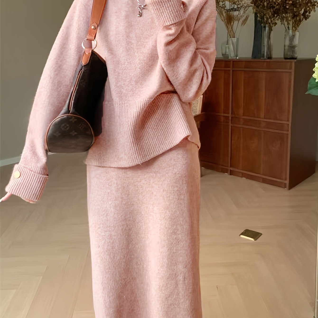 French Inspired Loose Fit Sweater And Skirt Set For Women