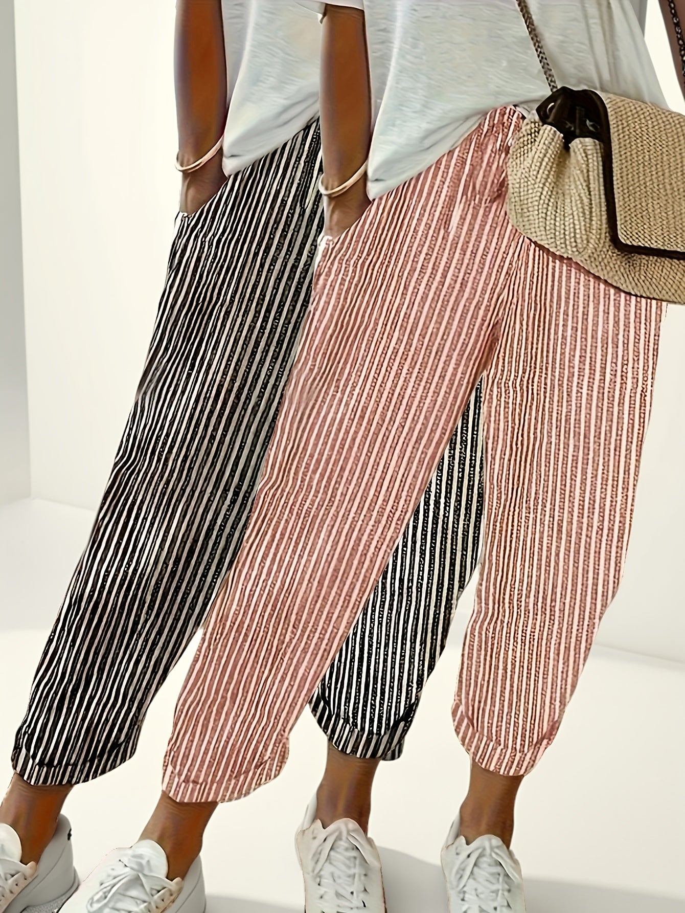 Two Pack Striped Casual Polyester Pants All Season Wear