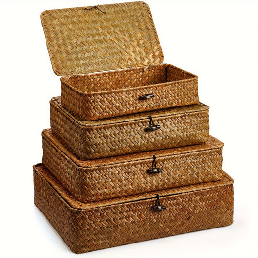 PATELAI Classic Seaweed Woven Storage Basket Set With Lids