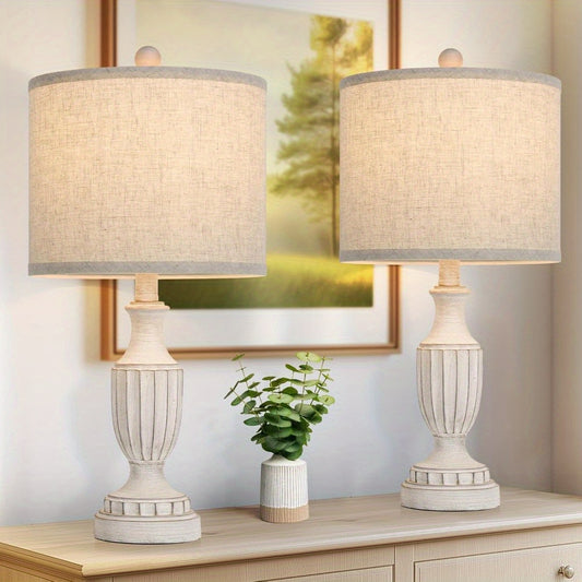 SUCOLITE Farmhouse Table Lamps Set With Linen Shade
