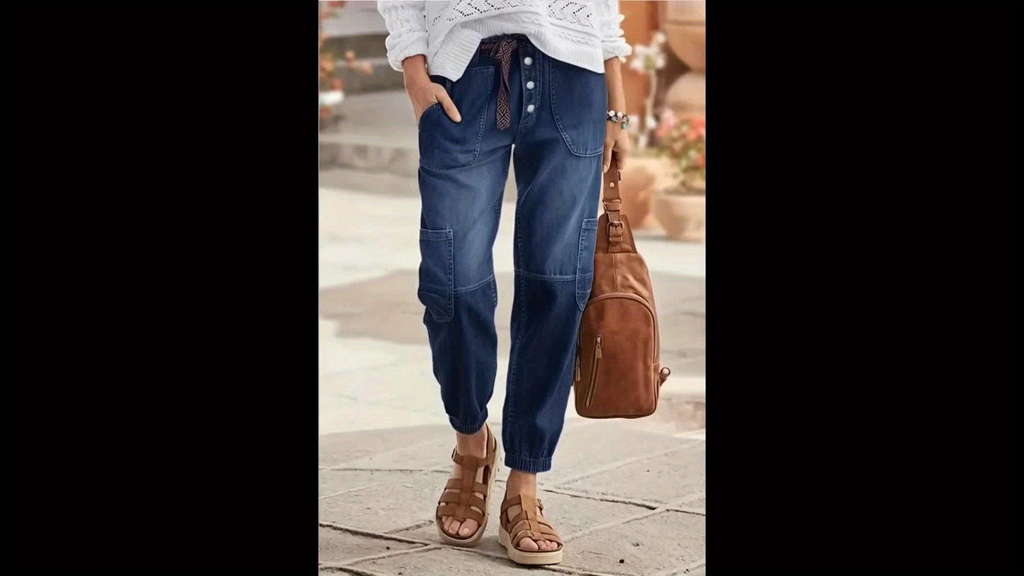 HME Womens Vintage Cargo Jeans Stretch Cropped Denim