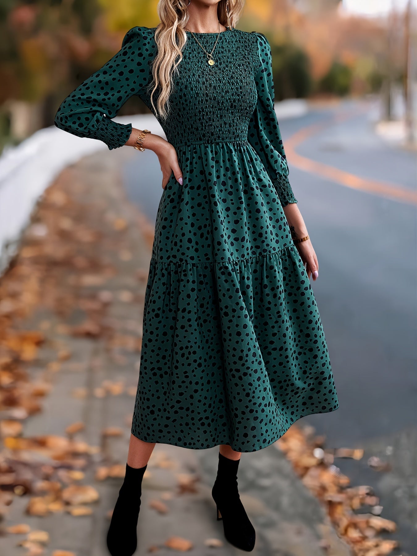 ZAFUL Leopard Print Elegant Dress With Long Sleeves