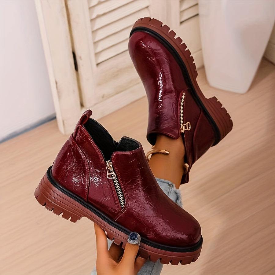 Women's Thick-Soled Anti-Skid Breathable Low-Heel Round-Toe Side Zipper Winter Boots