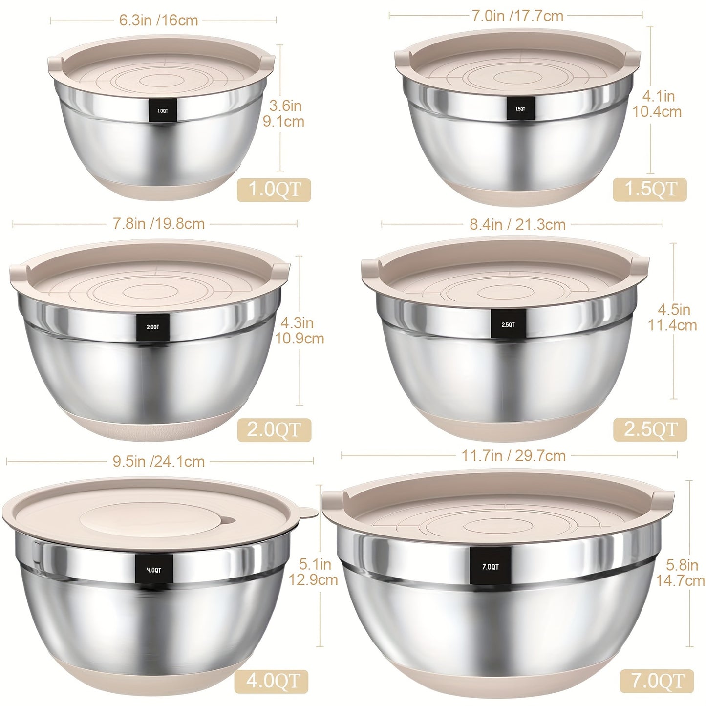 Stainless Steel Mixing Bowls Set with Airtight Lids and Tools