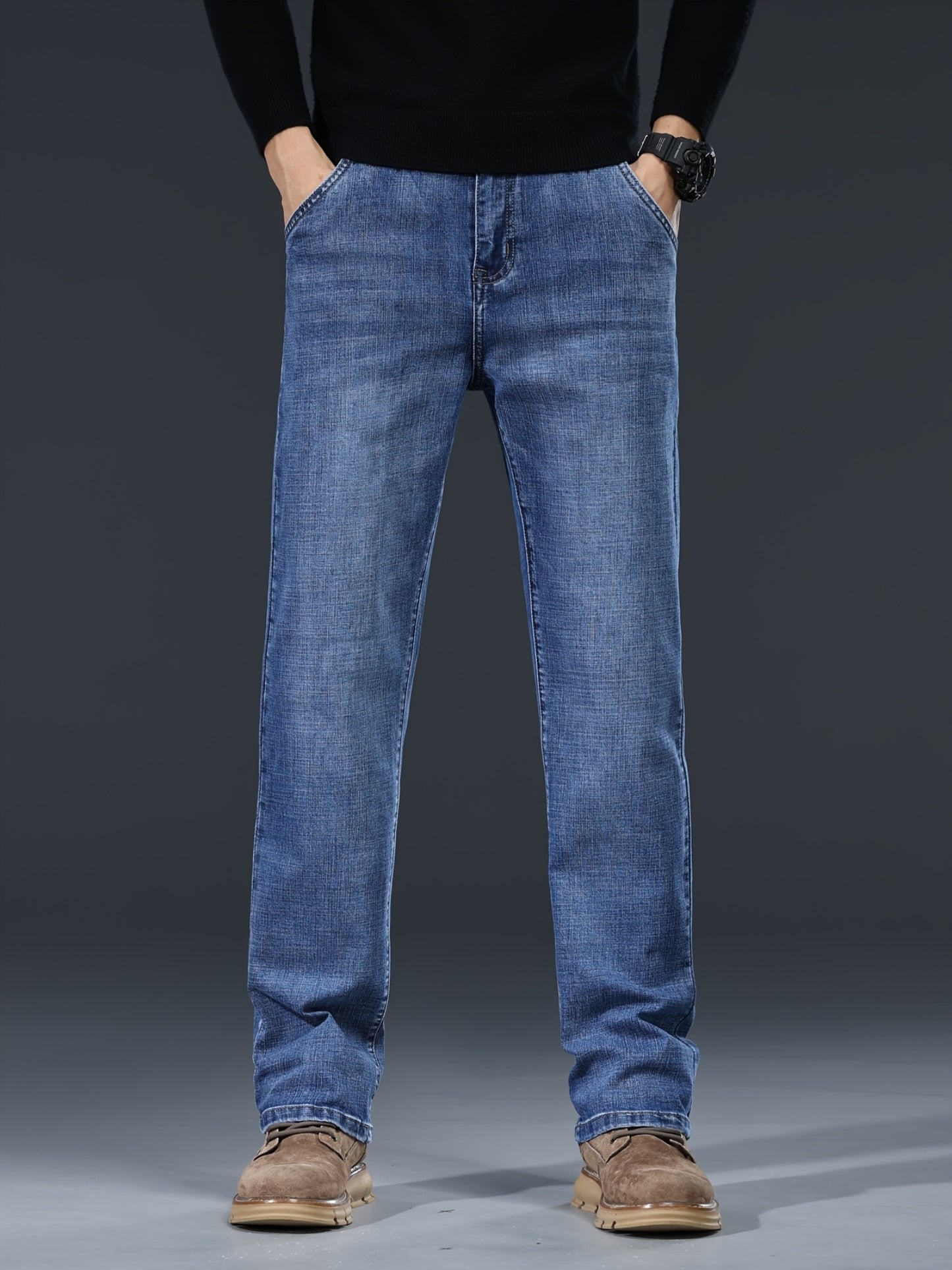 Men's Loose Fit Jeans Washed Denim Casual Straight Pants