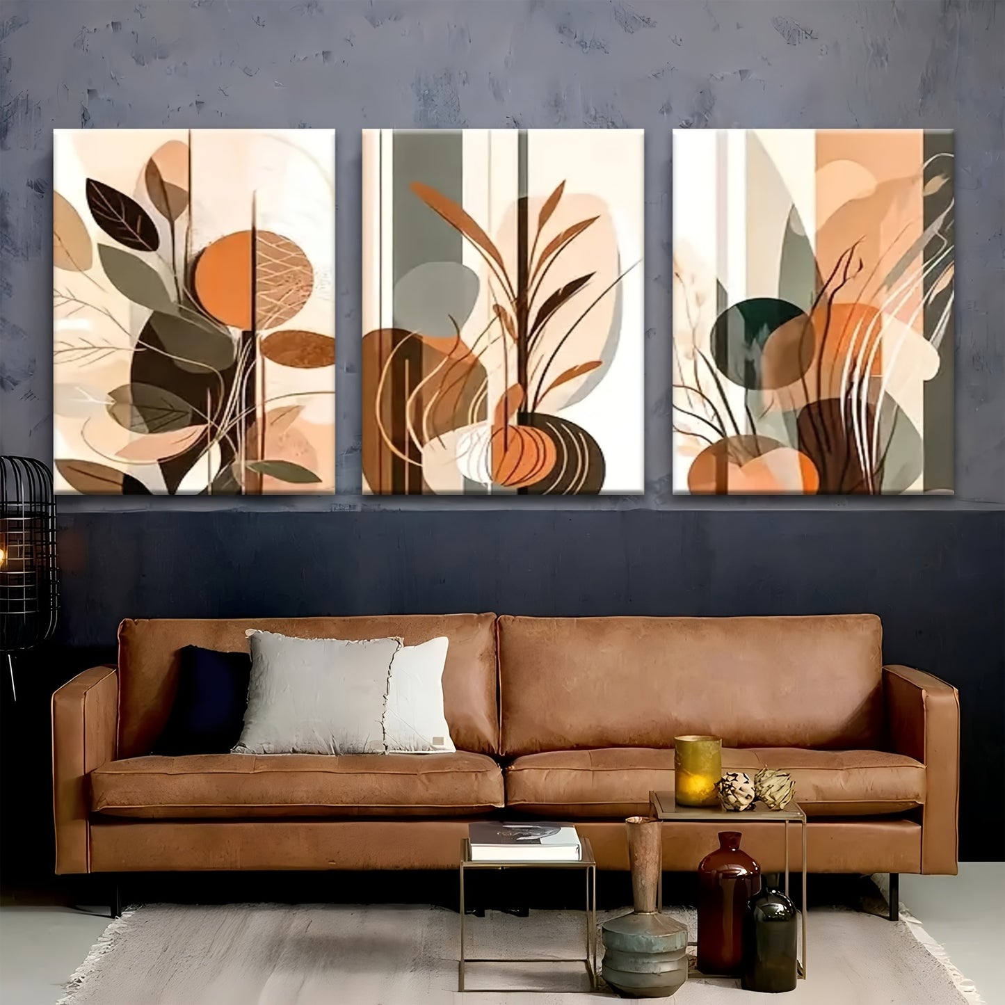 Wooden Framed Abstract Geometric Wall Art Set for Home Decor