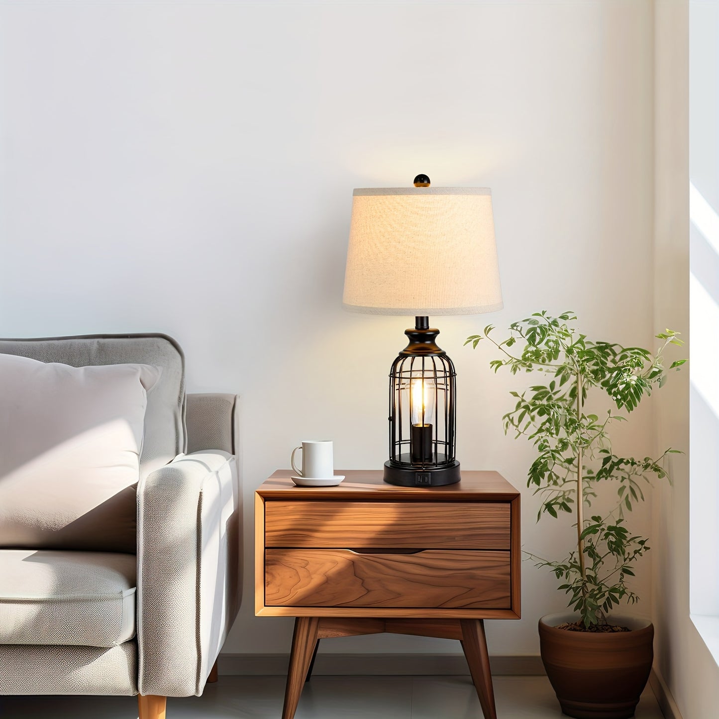 Farmhouse Table Lamps Set with Touch Control and USB Ports